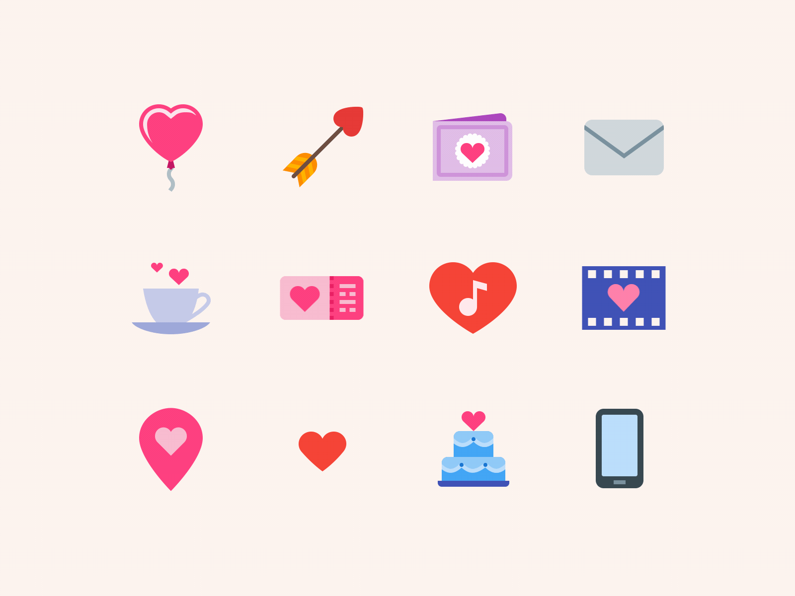 Valentine's Day: Animated icons animated color icons cupid cupid arrow heart heart balloon icons icons pack location love love letter love potion romance romantic place ticket valentine day valentines day wedding wedding cake wedding invite