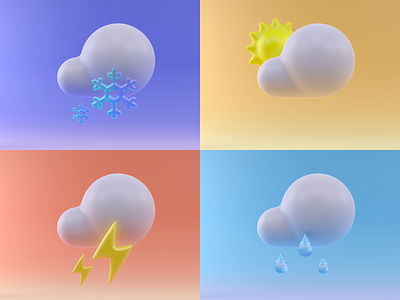 3D Weather Icons 3d 3d art 3d model c4d cinema4d cloud drop glass icons icons set illustartion modeling rain render snowflake summer sun ui weather winter