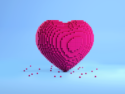 Pixel heart 3d 3d icons 3d illustration 3d model c4d cinema4d design heart icons illustration like love modeling pixel render romance valentines day wedding