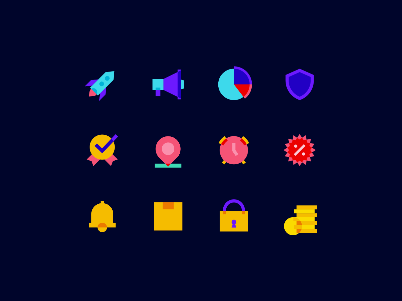 Animated icons in color glass style animation business design graphic design icons illustration infographics money motion graphics rocket shopping ui ui design