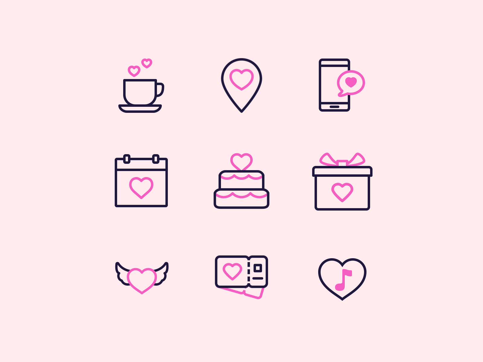 Valentine's Day animated icons animated cupid gift grapgic design heart icon icons pack icons set location love motion graphics romance ticket valentine day wedding wedding cake