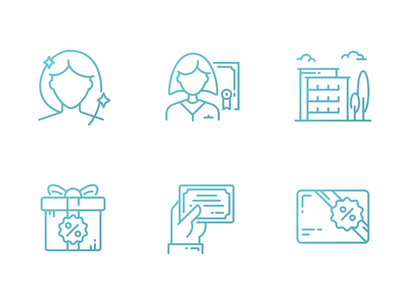 Icons for Beauty Center girl gift medical center beauty beauty center ui design outline logo line infographics illustration icon set icons