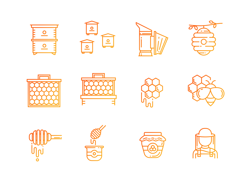 Apiary icon set sweet honey bee apiary autumn outline logo line infographics illustration icon set icons