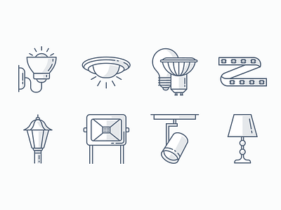 Light Fixtures Icons home icon set icons illustration infographics lightbulb lights logo outline ui design