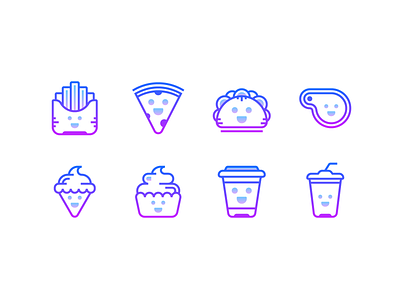 Gradient Icons: Kawaii food cupcake fast food food icons icons design icons pack icons set illustraion infographics japan japanese culture kawaii kawaii art outline icon pizza ui design ux design vector