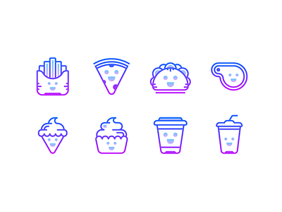 Gradient Icons: Kawaii food