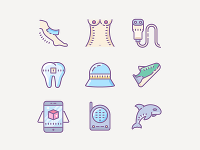 Icons set at Cute color and Cute outline style design dolphin graphic design icons icons design icons pack icons set illustration infographic infographics orca outline icon sneakers tooth ui design ux design vector vector graphics vr walkie talkie