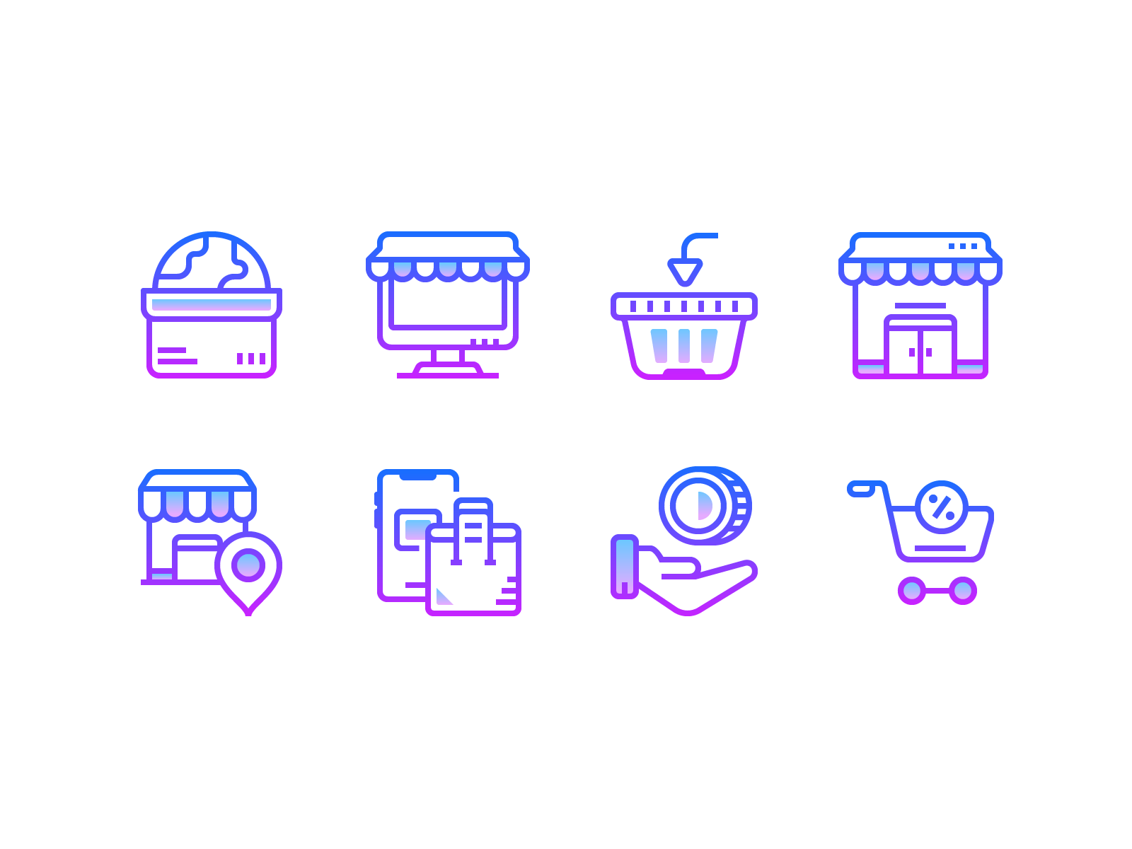 Gradient icons: Shopping and E-commerce black friday cyber monday delivery design ecommerce graphic design icons icons design icons pack icons set illustration infographics outline icon sale shop shopping ui design ux design vector vector graphics