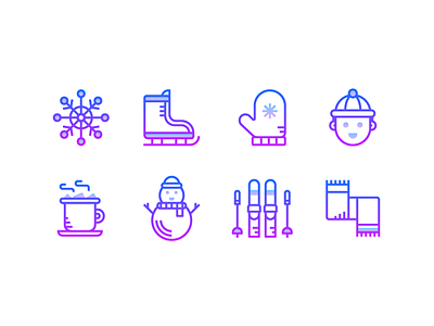 Gradient icons: Winter christmas design graphic design happy new year holidays icons icons design icons pack icons set illustration infographics outline icon skates snowflake snowman ui design ux design vector vector graphics winter