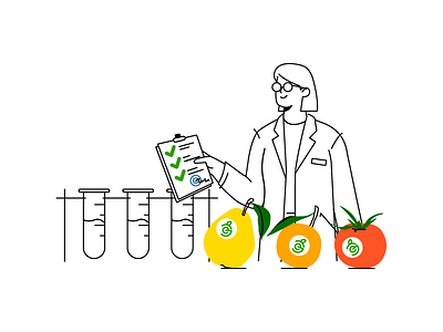 Lab character design character illustration examination fruit human illustration illustrations lab laboratory sanitary vector vegetable web design web illustration woman