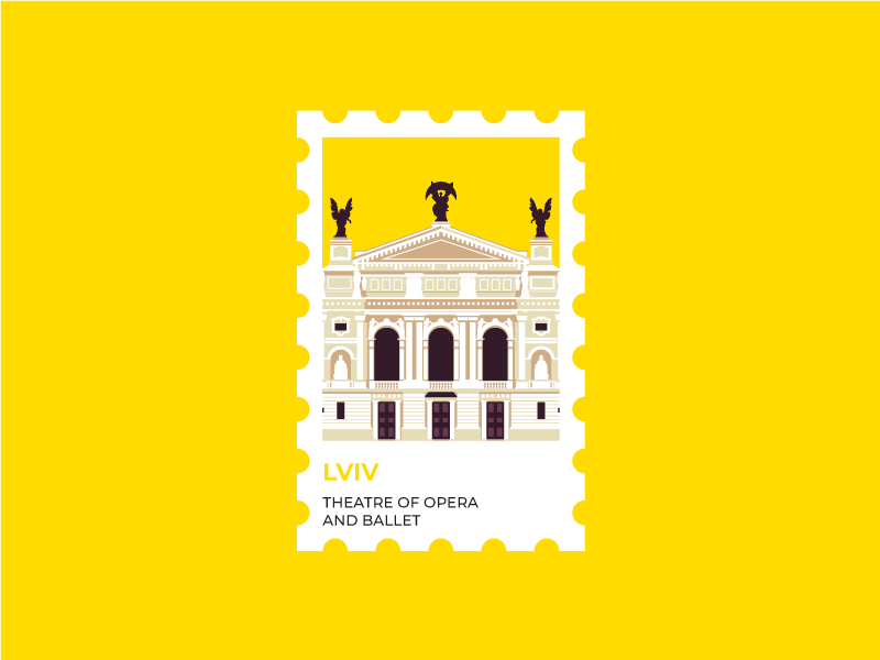 Lviv Stamp. Theater of Opera and Ballet. ukrainian designer sights of lviv monument building vector landscape illustration illustrations ukrainian attraction sights theater opera ballet lviv stamp ukraine