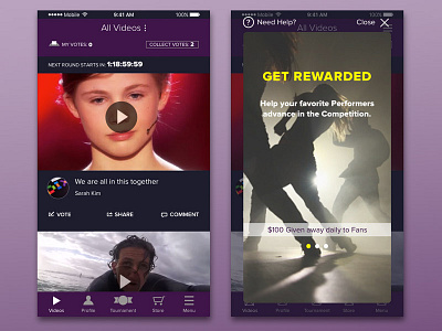 Megastar UI Screens app icons interface ios menu mobile ui ux video