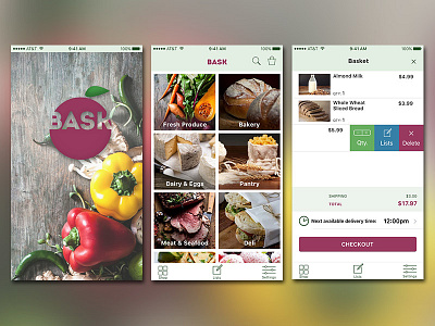 BASK app screens app bask basket cart delete ecommerce grocery ios mobile shopping