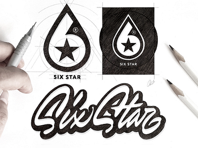 Logo Six Star cannabislogo customlettering design lettering logo logoprocess logosketching monogram typography