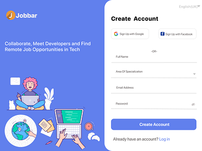 Sign Up Page for Jobbar branding design ui