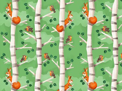 birch tree and squirrel pattern