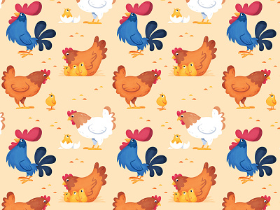 chickens and rooster pattern character illustration pattern skwirrol spoonflower vector