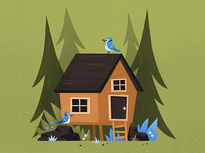 cabin bluebird cabin eva galesloot illustration nature procreate skwirrol