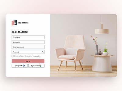 #DailyUI - 001 / Sign Up Page dailyui furniture ui website