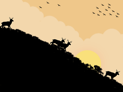 Deers + Sunset affinity designer affinity photo animal art illustration sky sun sunset vector