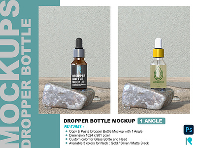 Dropper Bottle Mockup with 1 Perspective Angle bottle branding design dropper bottle glass illustration logo logo design logo mockup mockup mockups packaging photography vector