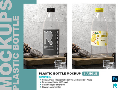 Plastic Bottle Mockup with 1 Perspective Angle beverage bottle branding design graphic design illustration logo logo design logo mockup mockup mockups plastic bottle vector