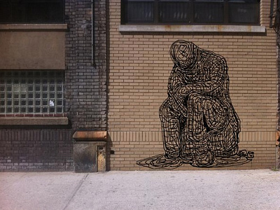 Doing the Banksy thing. banksy homeless outside sad