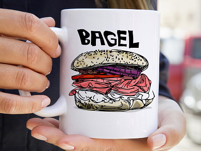 Bagel mug art bagel coffee food illustration