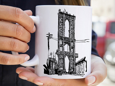 Manhattan Bridge mug brand design illustration nyc