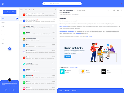 Mail Redesign app attachment blue design dribbble file flat inbox list mail minimal ui usage ux web website