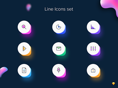 Line icon set chart colors data design docs dribbble flat icon illustration lock message microphone play search security settings sketch ui vector web