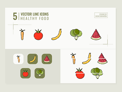 5 Vector Line Icons | Healthy Food