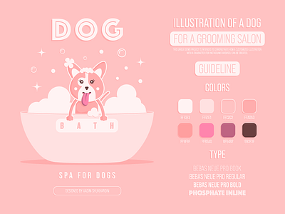 Illustration of a Dog for a Grooming Salon adobe illustrator animals branding care character charming cute design dog graphic design grooming illustration illustrator instagram carousel instagram post kawaii lovely pink spa vector