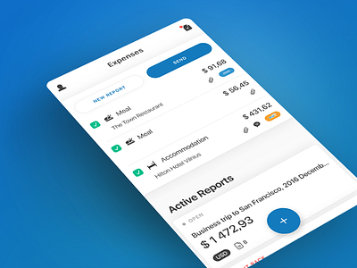 Expense application home screen blue concept concur expense home screen ios management minimal report ui ux