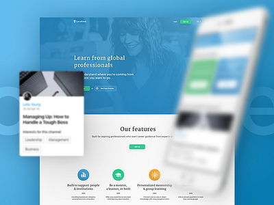 Landing page for educational platform blue clean grid homepage landing page minimal parallax responsive uidesign uxdesign web website