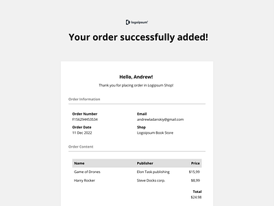 Email Receipt UI