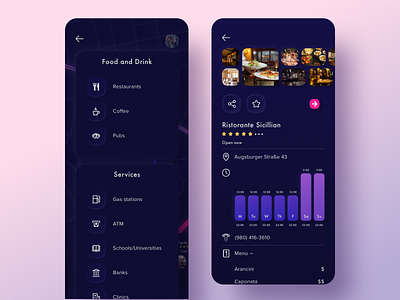 Throttle list and Preview app black color dark design gallery ios local menu night mode pink purple schedule shading sketch ui kit vector