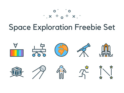 Space and Astronomy Icon Set constellation cubesat space shuttle spectroscopy sputnik telescope