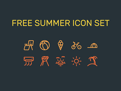 Summer Icon Set barbecue beach bicycle summer sun travel vacation weather