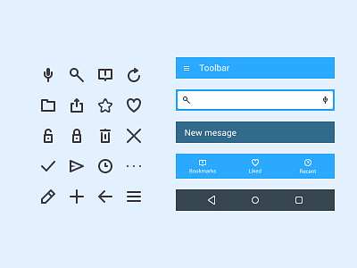 App Icons and Bars UI kit app icons mobile navbar smartphone snackbar toolbar