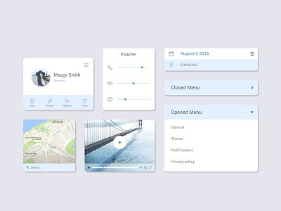 Light Widgets UI Kit light map menu minimal profile ui kit video volume widgets