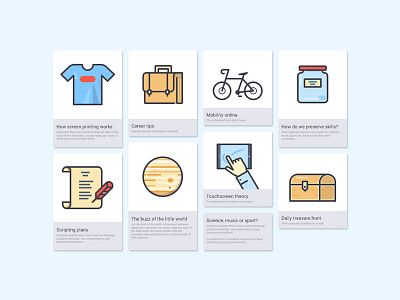 Cards Grid UI bicycle cards flat grid illustration space tablet ui kit