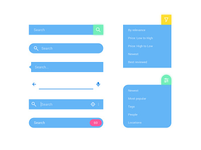 Search Bars Kit app dropdown flat light material menu mobile search bar tablet ui kit
