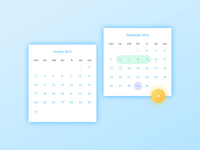 Date picker UI Set agenda calendar colorful date glow journal minimal month planner ui kit