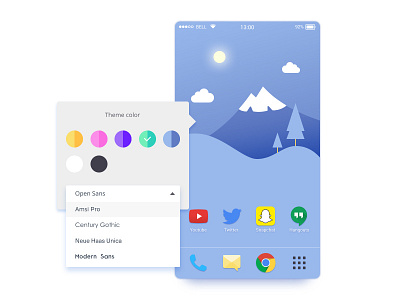 Color theme picker UI android colorful illustration kit mobile mountain nature palette phone theme tree
