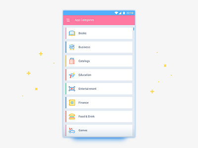 App Categories List UI app categories education entertainment finance games list market mobile ui kit
