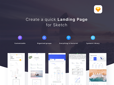 Full page of elements from Landing Page Builder black collection color elements landing page minimal resources set sketch ui vector web white