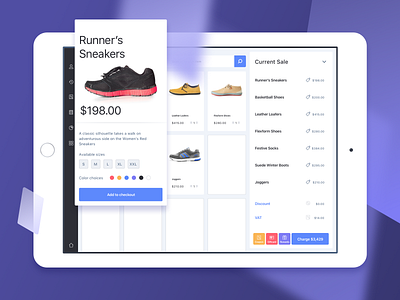 Item quick view on iPad - POS App UI app colors fashion ipad pos purple retail shoes shop sketch ui ux