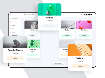 Integrations Cards - Admin Dashboard app branding clean concept dashboard design flat graphic design integration ios ipad orange photography pink sketch ui ux web website white