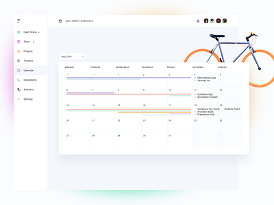 Calendar for Admin Dashboard app bike calendar clean concept dashboard design graphic design ipad management minimal orange sketch ui ui kit ux vectors web website white